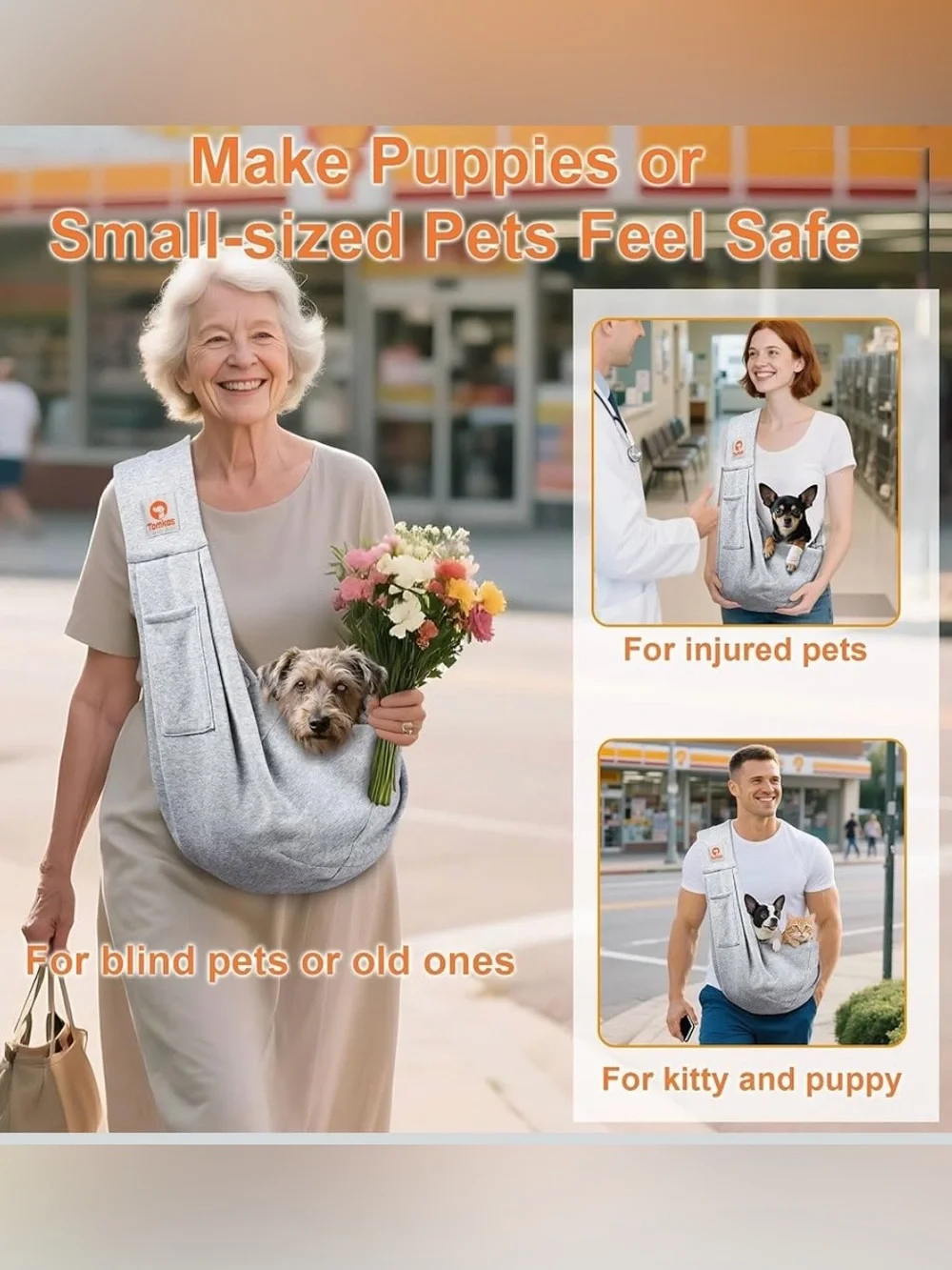 Tomkas Dark Grey Pet Sling Carrier is Designed for Transporting Small Cats &Dogs